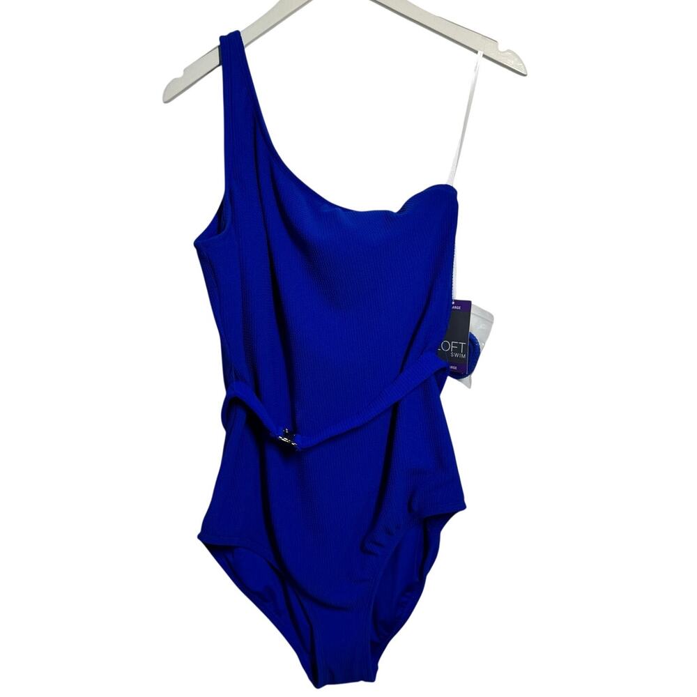 LOFT Beach Blue One Shoulder Belted One Piece Swimsuit XXL NWT Coastal Chic Pool